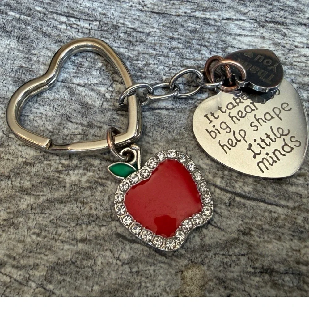 Red Apple Teacher Appreciation Gift Keychain Rhinestone Charm Thank You‎ School